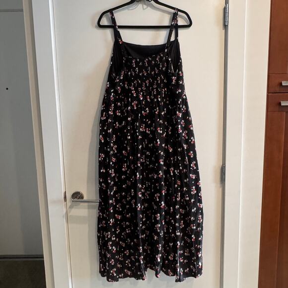 New Torrid Tea Length Challis Square Neck Dress Black Smocked Pocket Strap Sz 1X - Picture 12 of 12